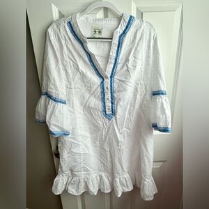 Sigrid Olsen 100% cotton White and Blue Dress